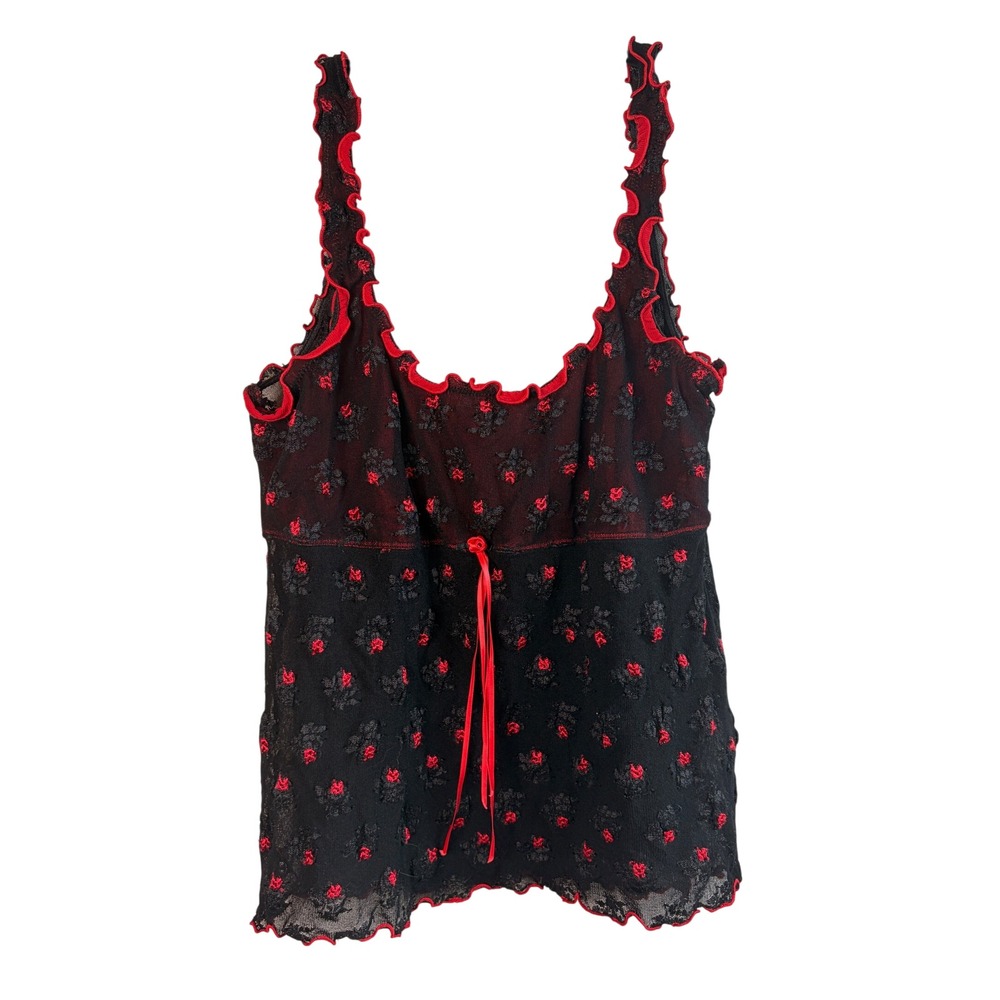 Vintage Dark Romantic Whimsygoth Black Rose Bud Semi Sheer Babydoll Empire Top